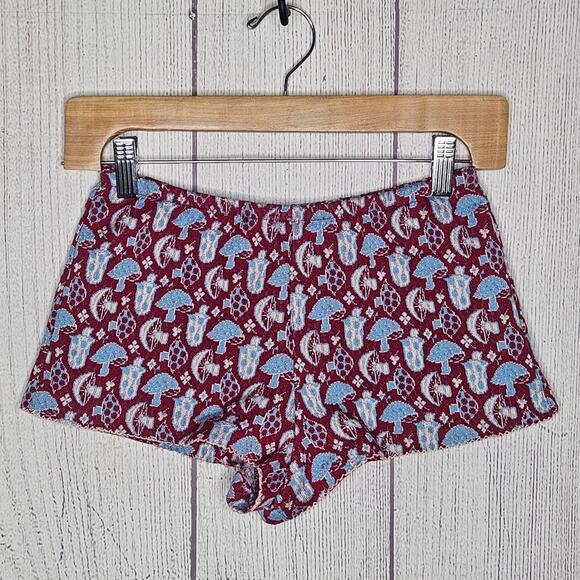 VTG 1960s THE RED EYE Mushroom Print Elastic Waist Shorty Shorts, sz 7 - Picture 2 of 8